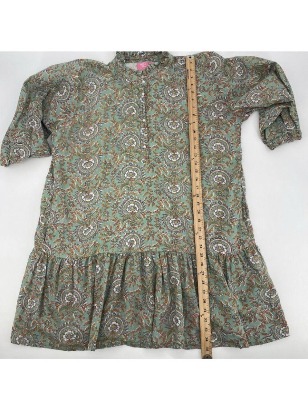 Just Darviny Size XL Megan Green Floral Block Print Tunic Dress Cotton - Picture 3 of 15